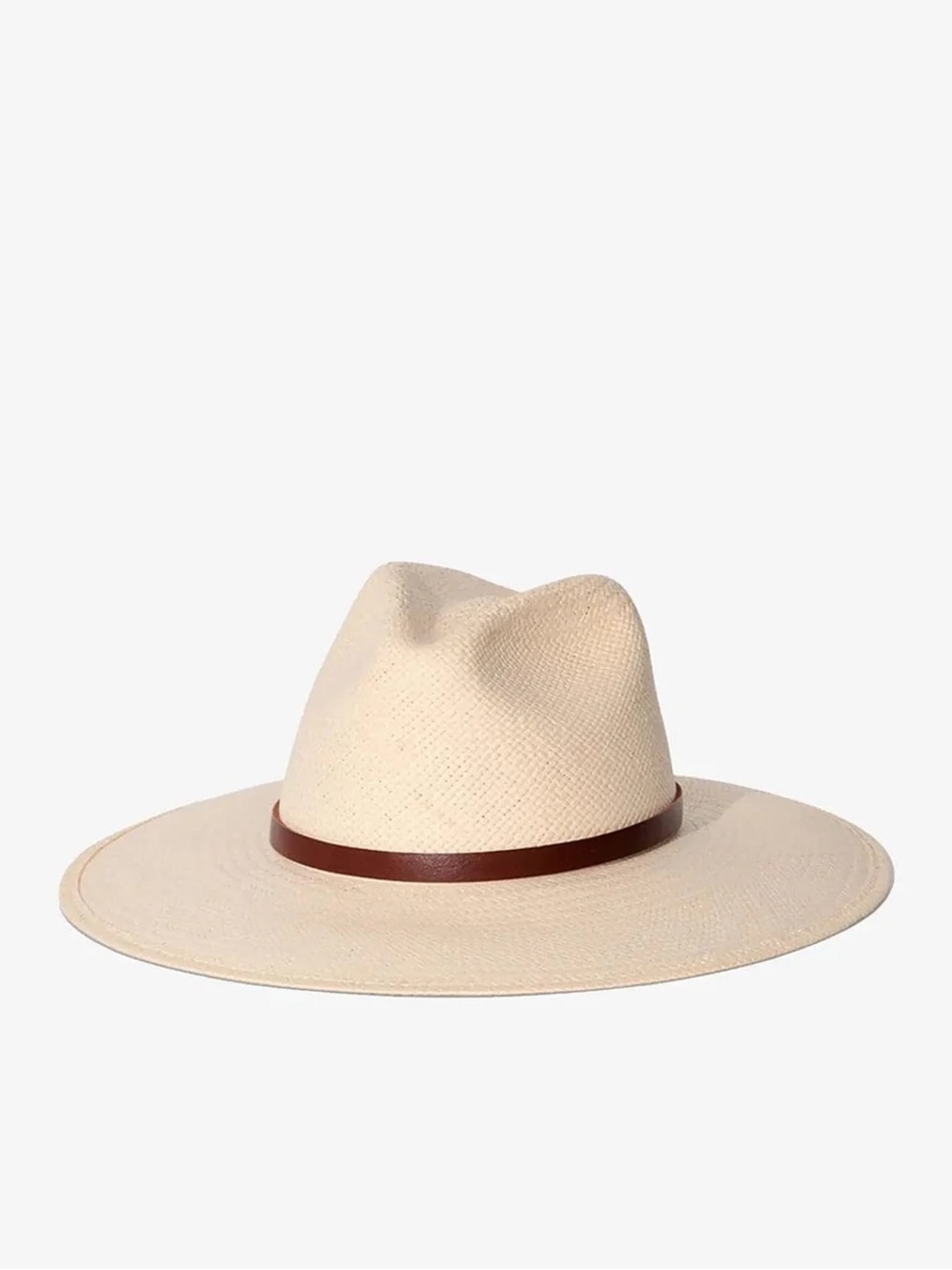 Janessa Leone Cream Panama Hat with Brown Band